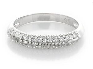 Gorgeous Pave Milgrain Edge Sim Diamond Band Ring Sz 8~925 Sterling Silver